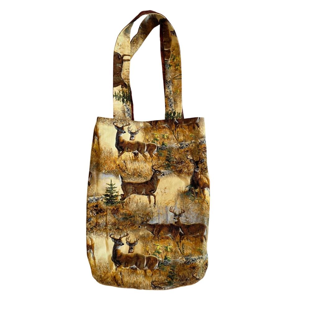 Handmade Reversible Tote Bag Whitetail Deer Hunting Cabin Core Cotton Purse